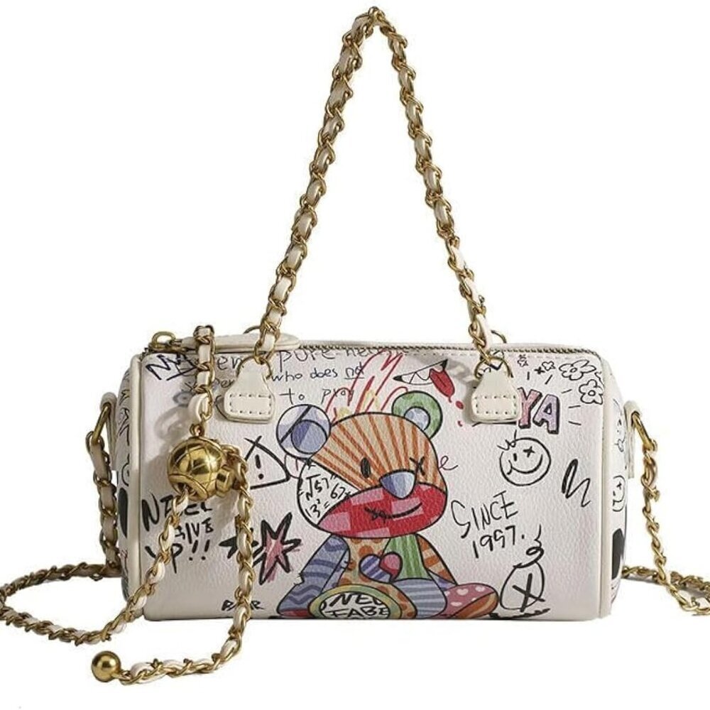 Graffiti Crossbody Bag Leather Small Shoulder Purse for Women Girls